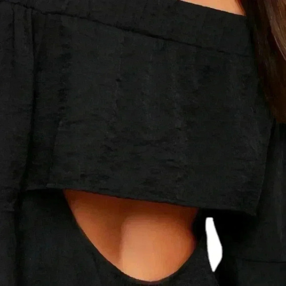 Lulus Day Out Black Off-the Shoulder Shift Dress S Whimsigoth Dark Fairycore NWT - Picture 2 of 8